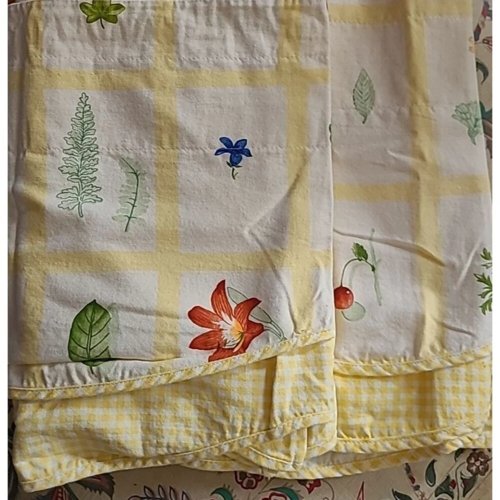 2 Waverly Pastoral Valance Botanical Yellow Gingham Butterfly Leaves 78 x 15
